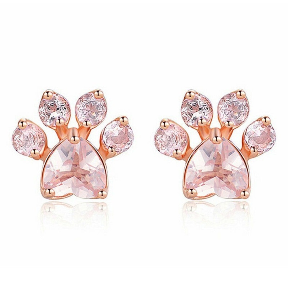 ⭐️Rose gold Dog paw heart earrings diamond sparkle - Picture 3 of 5